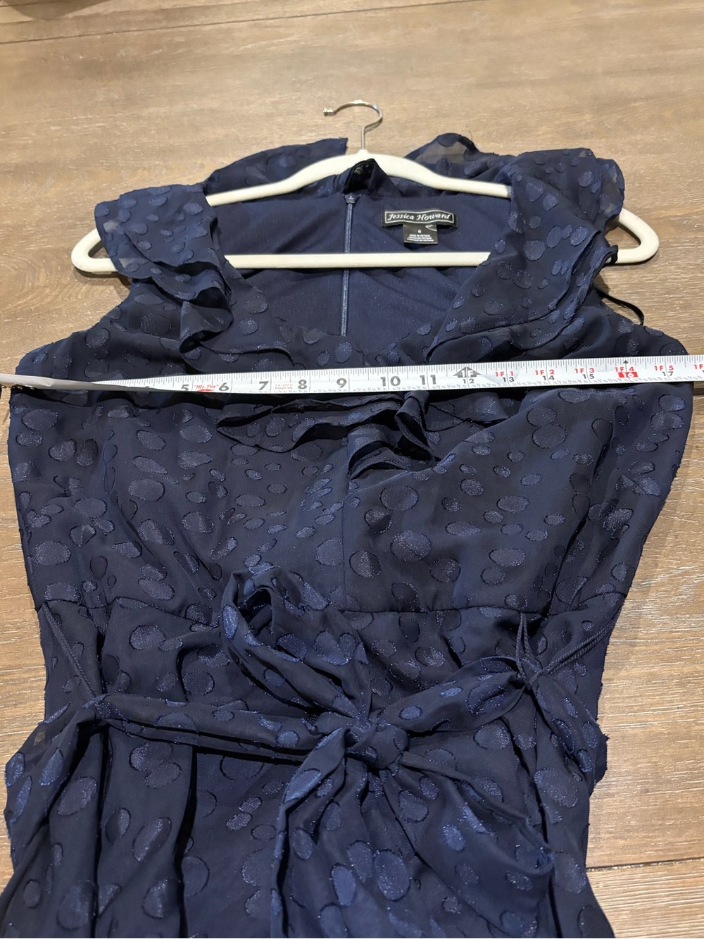 🇺🇸 Elegant Jessica Howard Navy Ruffle Tie-Waist Midi Dress - Picture 15 of 16